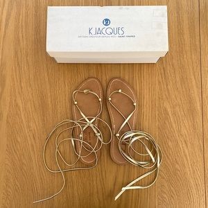 K. JACQUES SAINT TROPEZ Gold Ankle Wrap Sandals